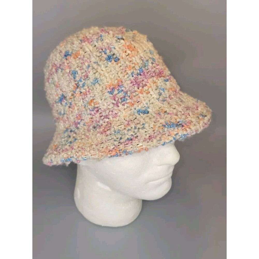 Vtg Ben Berger Bucket Hat Womens Wool Blend Tweed Made Italy Cream Pastel 60s
